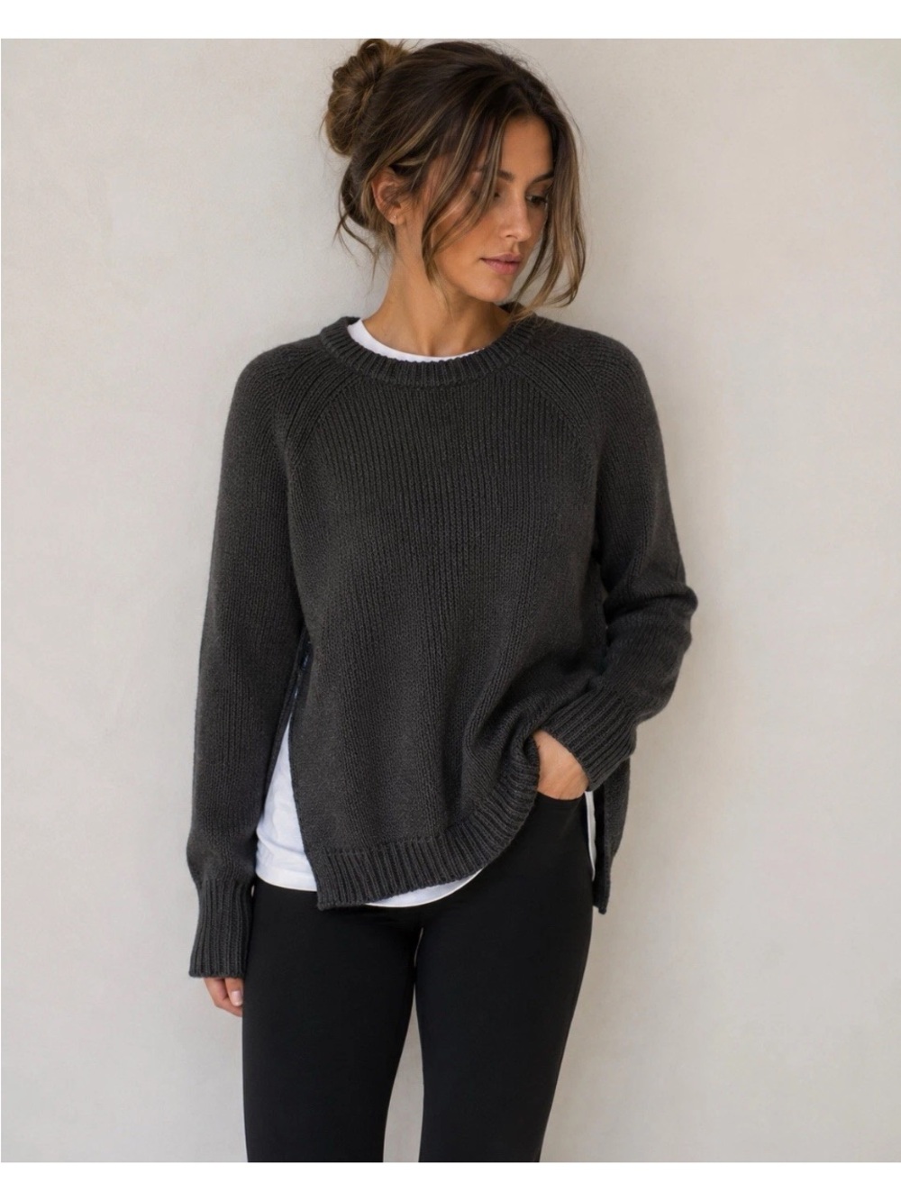 Lululemon Yin To You Sweater Womens Size 10 Heathered Dark Wren Merino Wool